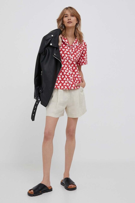 Bombažna srajca United Colors of Benetton 5ULPDQ03U.74A rdeča SS23