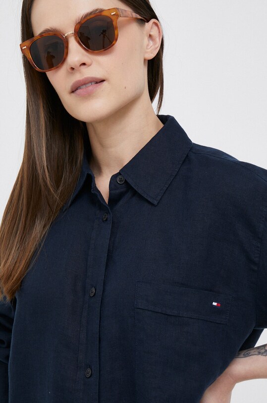 Πουκάμισο από λινό Tommy Hilfiger WW0WW37987.PPYX σκούρο μπλε
