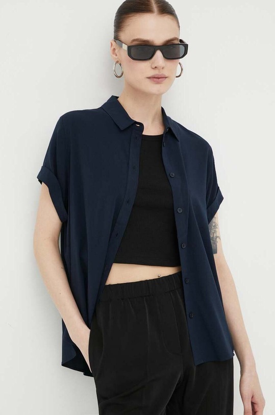 Πουκάμισο Samsoe Samsoe με ελαστάν σκούρο μπλε F19123672