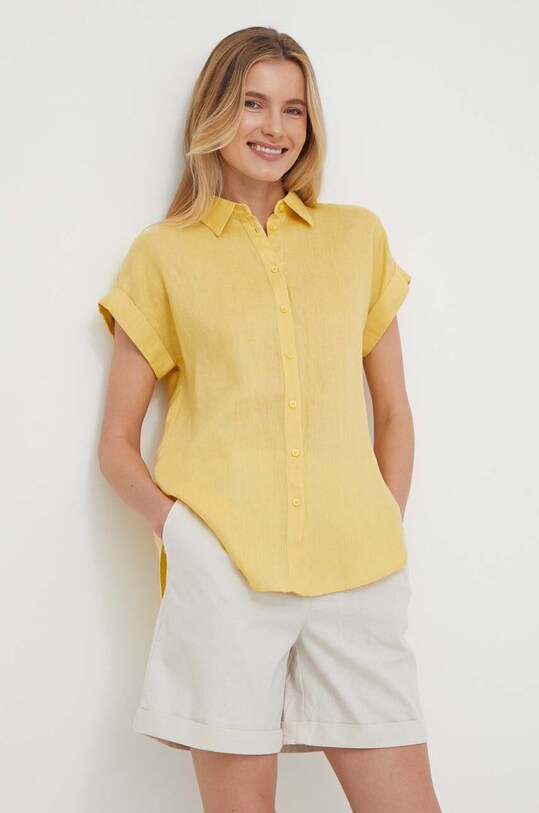 Lauren Ralph Lauren koszula lniana klasyczny żółty 200699152