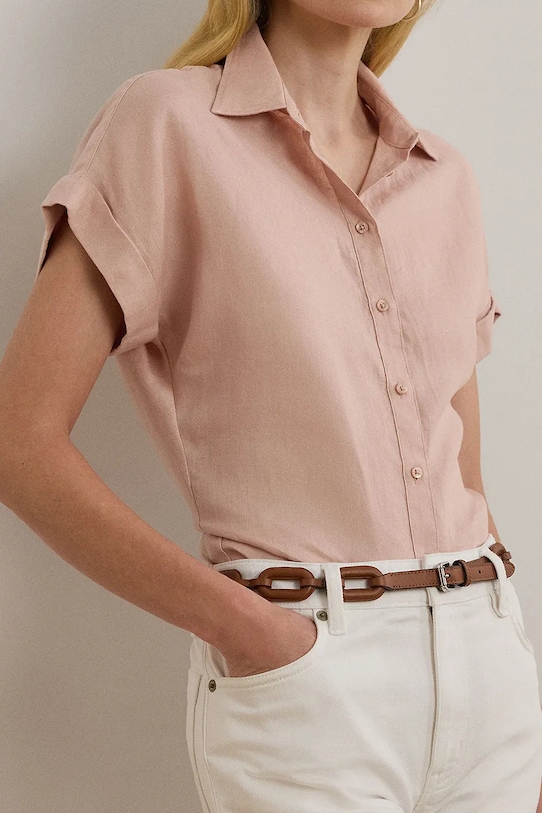 Lauren Ralph Lauren cămașă de in portocaliu 200699152