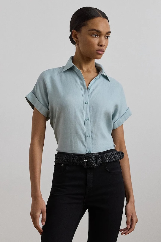 Lauren Ralph Lauren cămașă de in scurt albastru 200699152
