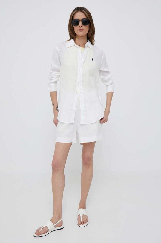 Lanena košulja Polo Ralph Lauren 211920516 bijela SS24