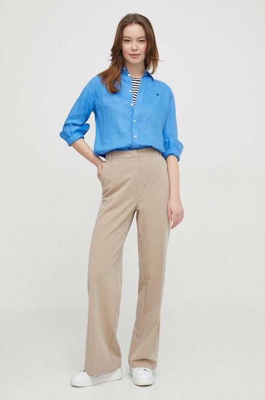 Πουκάμισο από λινό Polo Ralph Lauren 211920516 μπλε SS24