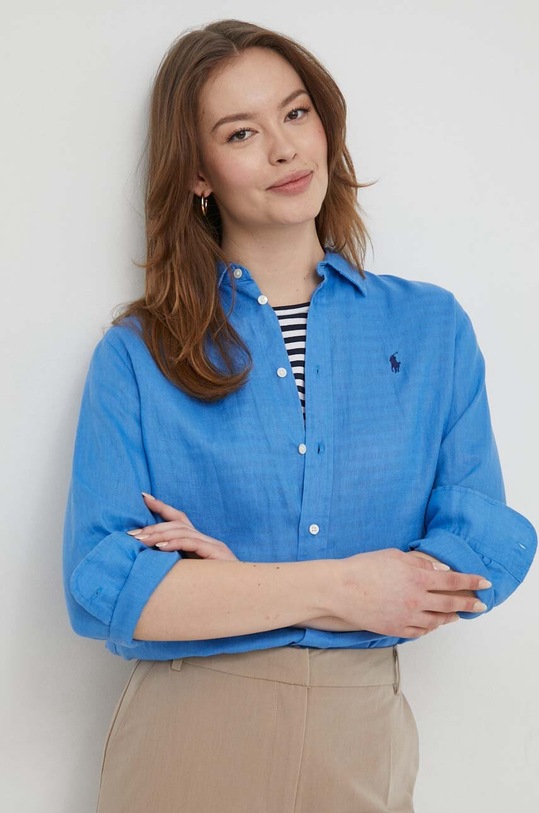 Πουκάμισο από λινό Polo Ralph Lauren μπλε 211920516
