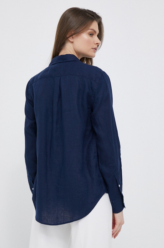 Πουκάμισο από λινό Polo Ralph Lauren σκούρο μπλε 211920516