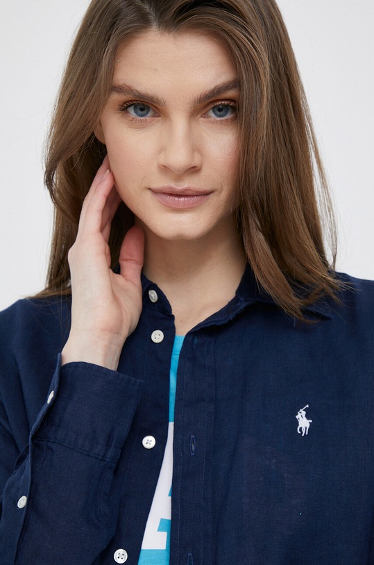 Πουκάμισο από λινό Polo Ralph Lauren 211920516 σκούρο μπλε