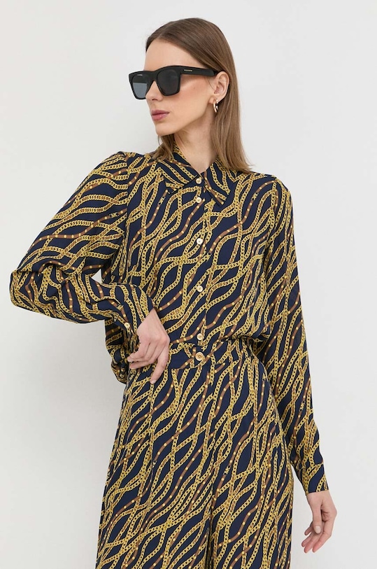 Srajca s primesjo svile MICHAEL Michael Kors Vzorčasti mornarsko modra MS340A68EE