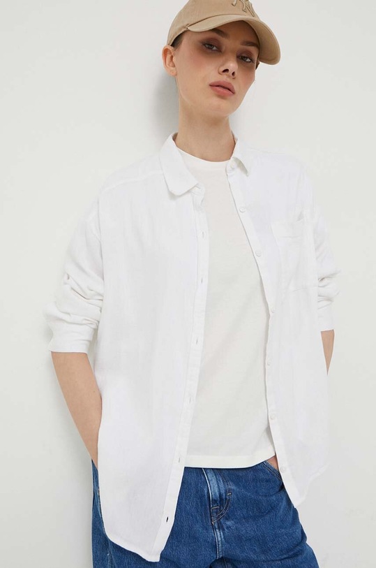 Košeľa s prímesou ľanu Hollister Co. relaxed biela KI340.3152.100