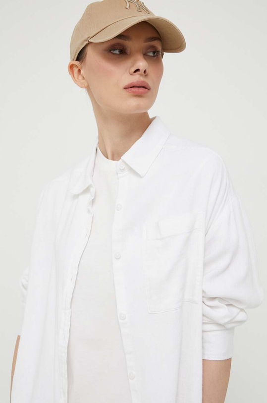 Košeľa s prímesou ľanu Hollister Co. KI340.3152.100 biela