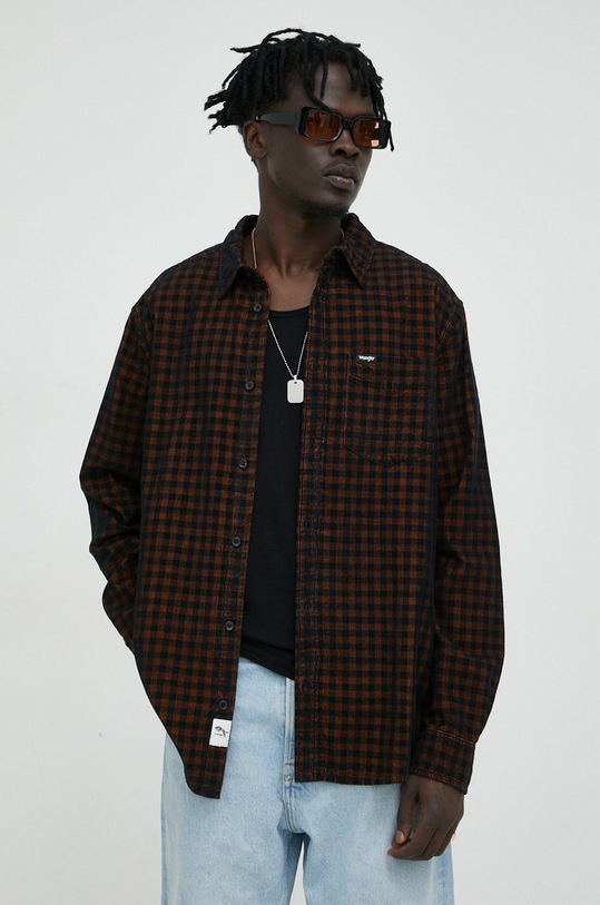 Wrangler koszula sztruksowa wzorzyste brązowy W5A24AH02