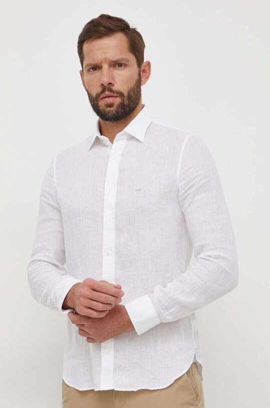 Lněná košile Michael Kors slim bílá MK0DS01099