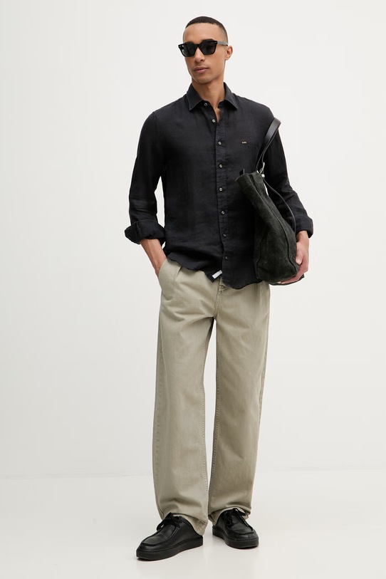 Michael Kors koszula męska lniana MK0DS01099 czarny SS26