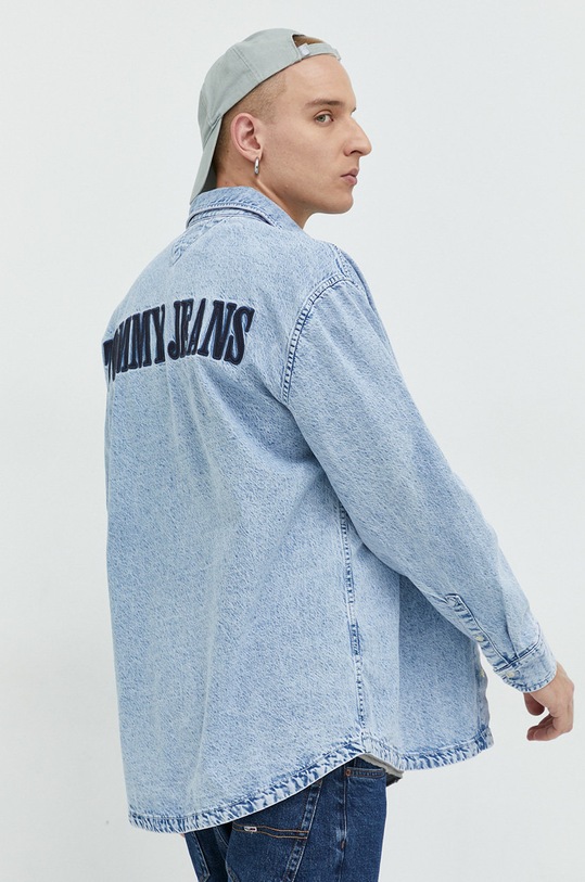 Bombažna srajca Tommy Jeans Dolg modra DM0DM15625.PPYX