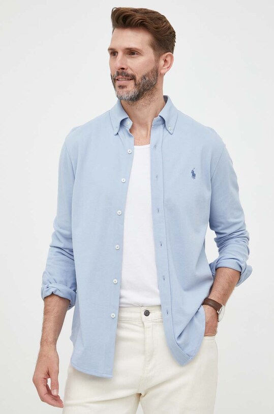 Βαμβακερό πουκάμισο Polo Ralph Lauren 710654408 μπλε