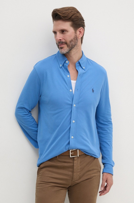 Bavlněná košile Polo Ralph Lauren hladký modrá 710654408