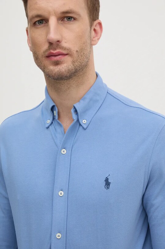 Хлопковая рубашка Polo Ralph Lauren 710654408 голубой