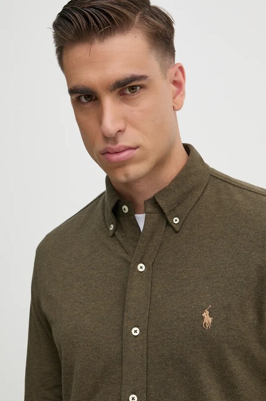 Хлопковая рубашка Polo Ralph Lauren 710654408 зелёный