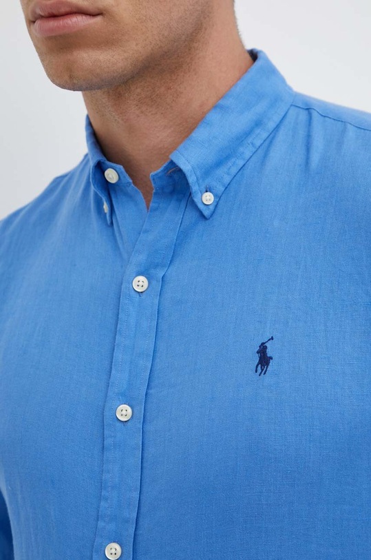 Lněná košile Polo Ralph Lauren 710829443 modrá SS24