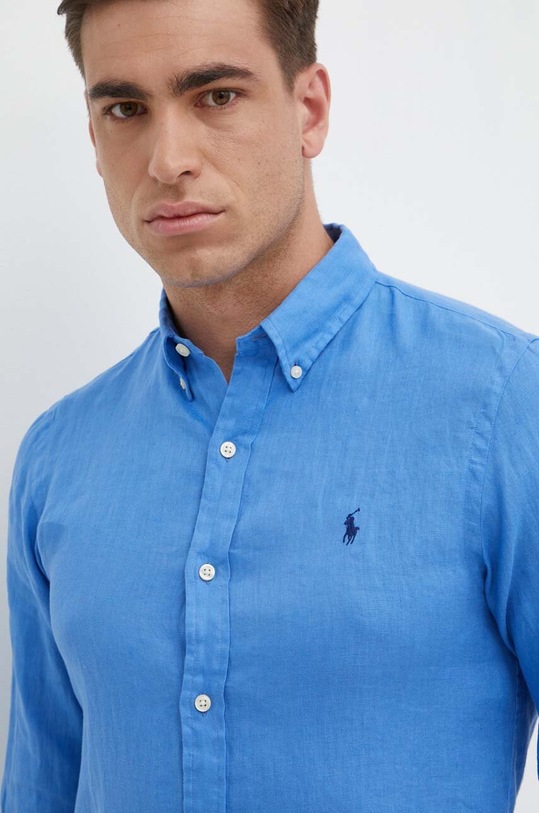 Lněná košile Polo Ralph Lauren 710829443 modrá