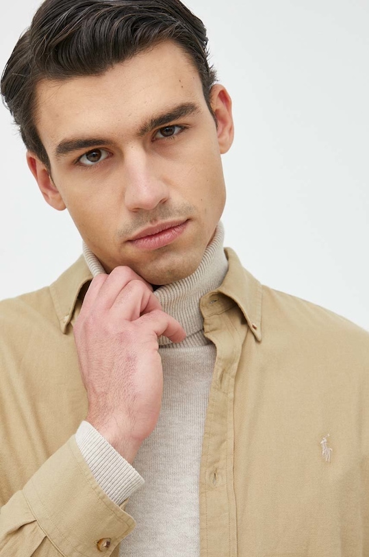 Bombažna srajca Polo Ralph Lauren Dolg zelena 710837297