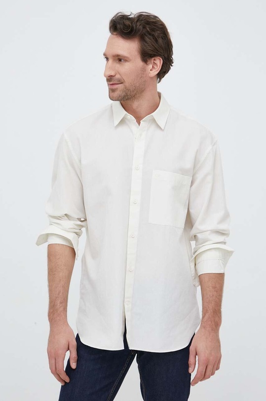 Košeľa s prímesou ľanu Calvin Klein béžová K10K111058.PPYX