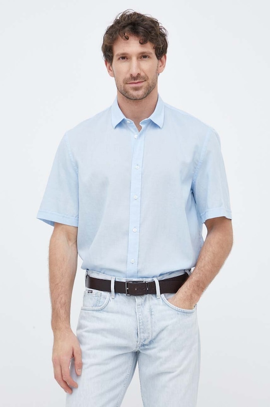 Košile s příměsí lnu Liu Jo hladký modrá M123P201SHORTLINEN