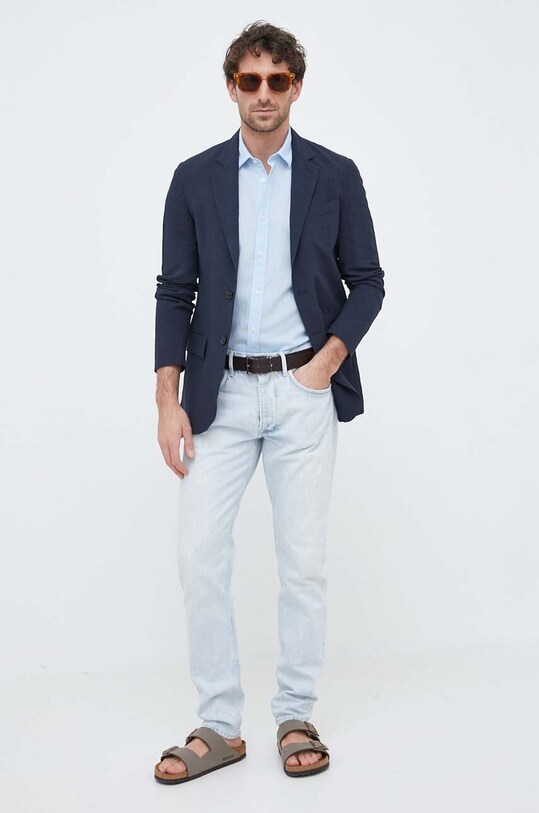 Košile s příměsí lnu Liu Jo M123P201SHORTLINEN modrá SS23