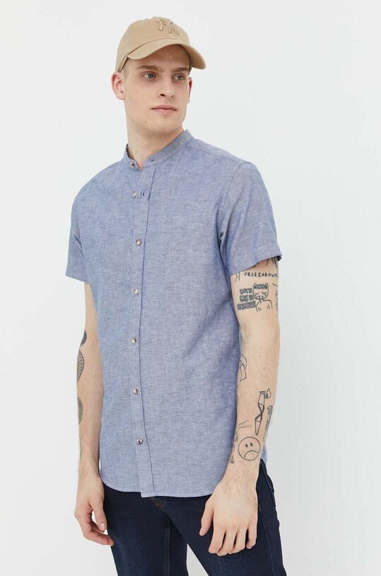 Srajca s primesjo lanu Jack & Jones JJESUMMER Brez vzorca modra 12220135.FadedDenim