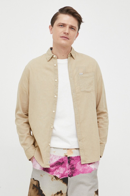 Pepe Jeans koszula lniana Parker Long regular zielony PM307793.855