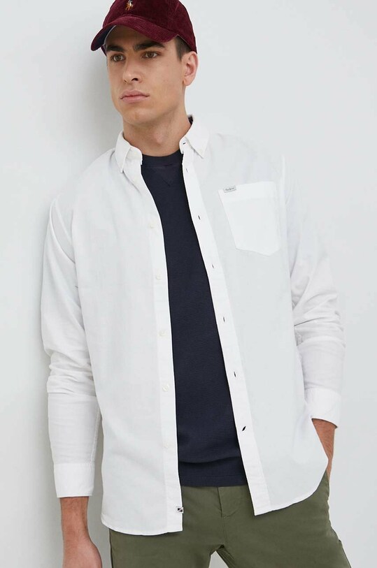 Pepe Jeans camasa din bumbac Fabio alb PM307753.800