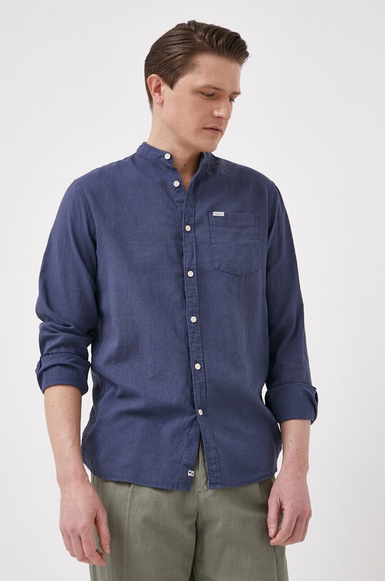 Pepe Jeans koszula lniana Levenshulme regular granatowy PM307767.574