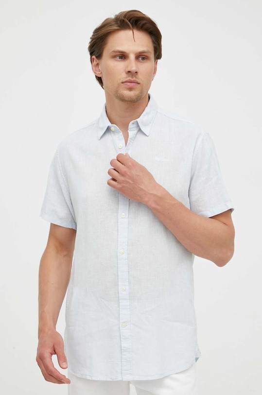 Pepe Jeans koszula lniana regular niebieski PM307794.504