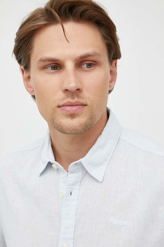 Pepe Jeans koszula lniana niebieski PM307794.504