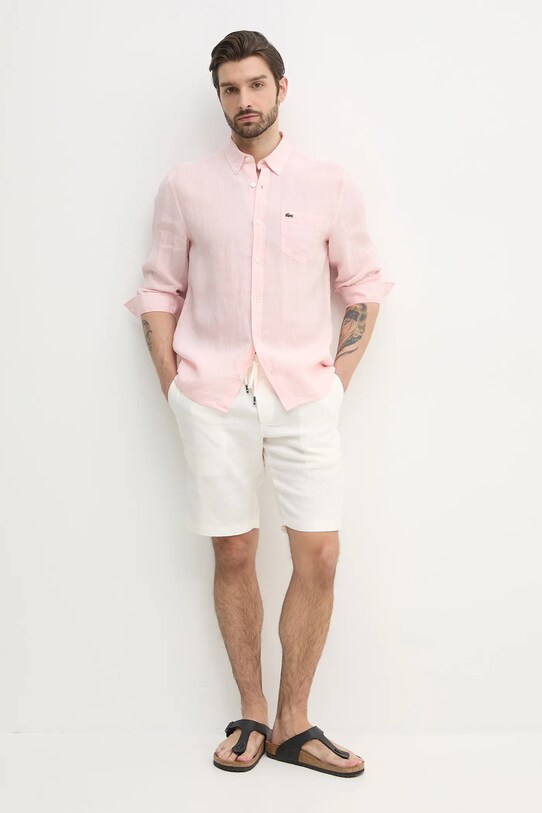 Lacoste camicia di lino CH5692 rosa SS25