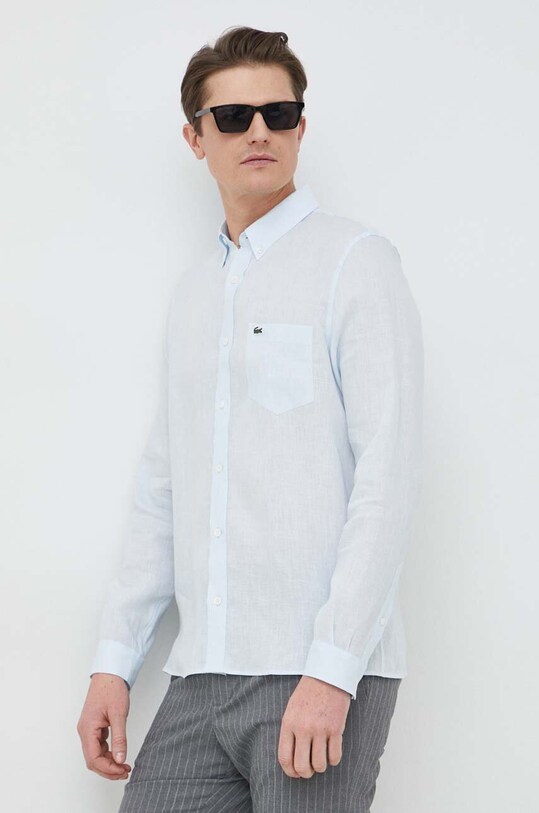 Πουκάμισο από λινό Lacoste μπλε CH5692