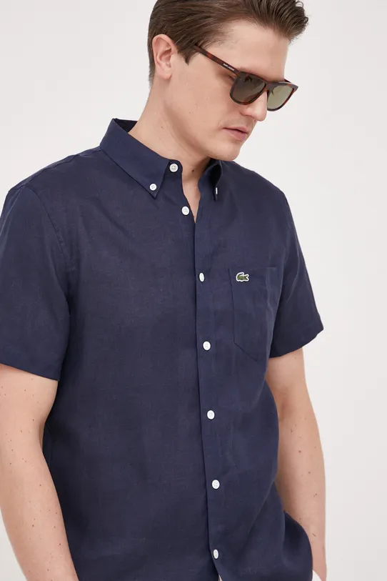 Lacoste camicia di lino blu navy CH5699