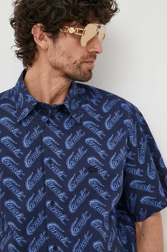Lacoste koszula bawełniana wzorzyste granatowy CH5793
