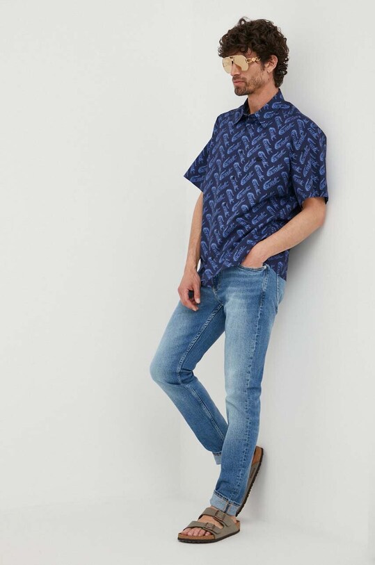 Bavlnená košeľa Lacoste CH5793 tmavomodrá SS23