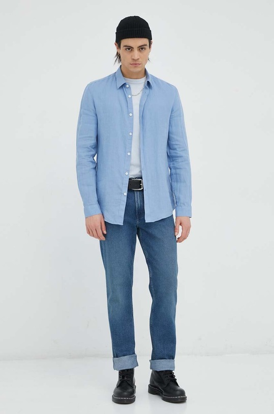 Odzież Drykorn koszula lniana Ruben 47188.126004.3702 niebieski