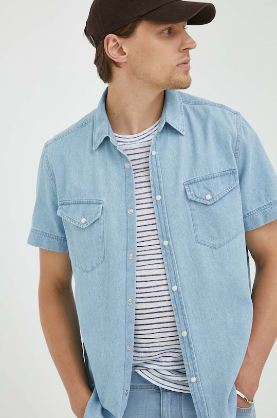 Βαμβακερό πουκάμισο Mustang κανονικό μπλε 1013859.5000.210