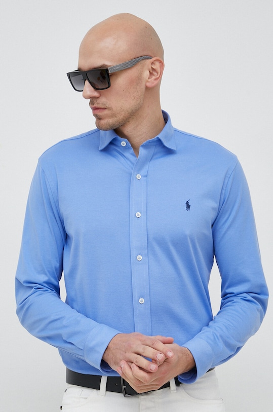 Хлопковая рубашка Polo Ralph Lauren casual голубой 710899386