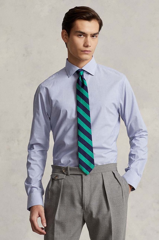 Хлопковая рубашка Polo Ralph Lauren длинный голубой 712907290