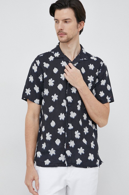 Odzież Tommy Hilfiger koszula lniana MW0MW30891.PPYX granatowy