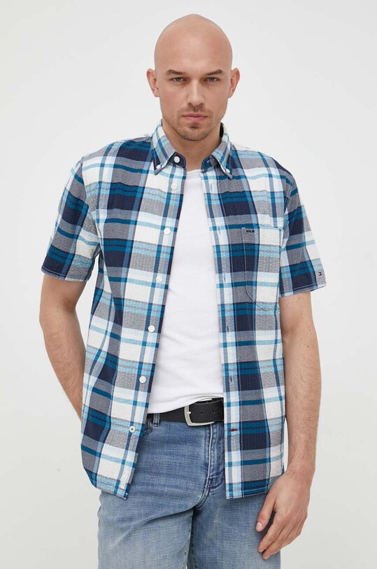 Ρούχα Βαμβακερό πουκάμισο Tommy Hilfiger MW0MW30701.PPYX σκούρο μπλε