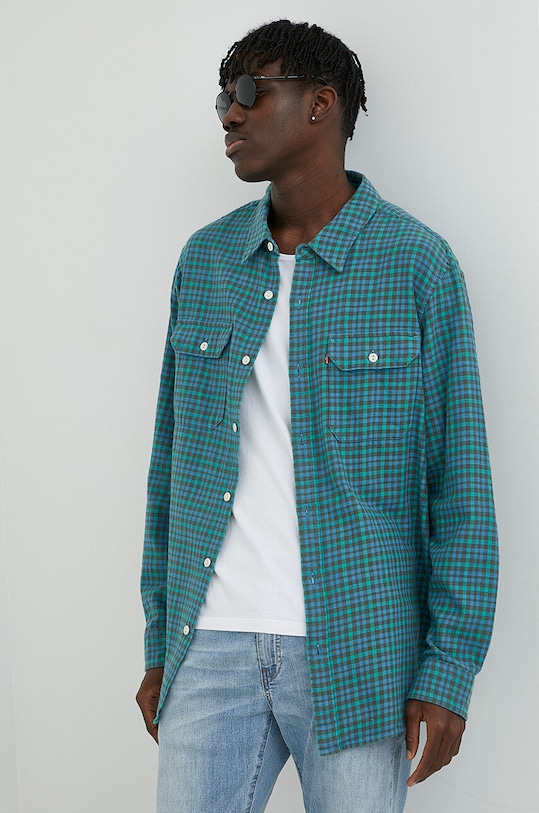 Памучна риза Levi's каре тюркоазен 19573.0186