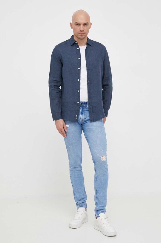Îmbrăcăminte United Colors of Benetton camasa de in 5BKU5QJG8.904 bleumarin