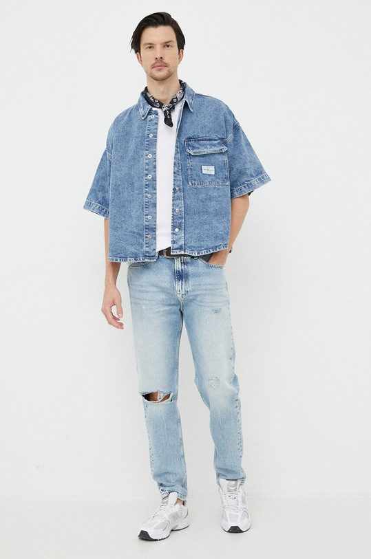 Calvin Klein Jeans koszula jeansowa bawełna niebieski J30J322775.PPYX