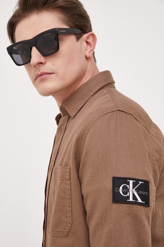 Calvin Klein Jeans koszula z domieszką lnu brązowy J30J322953.PPYX