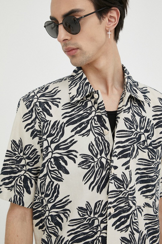 Marc O'Polo koszula z domieszką lnu regular beżowy 323729241012